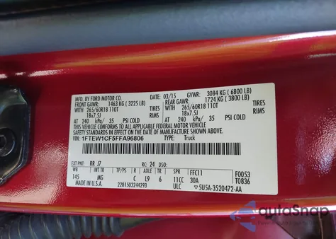 2015 Ford F-150 Xlt из США, поврежденный, VIN 1FTEW1CF5FFA96806